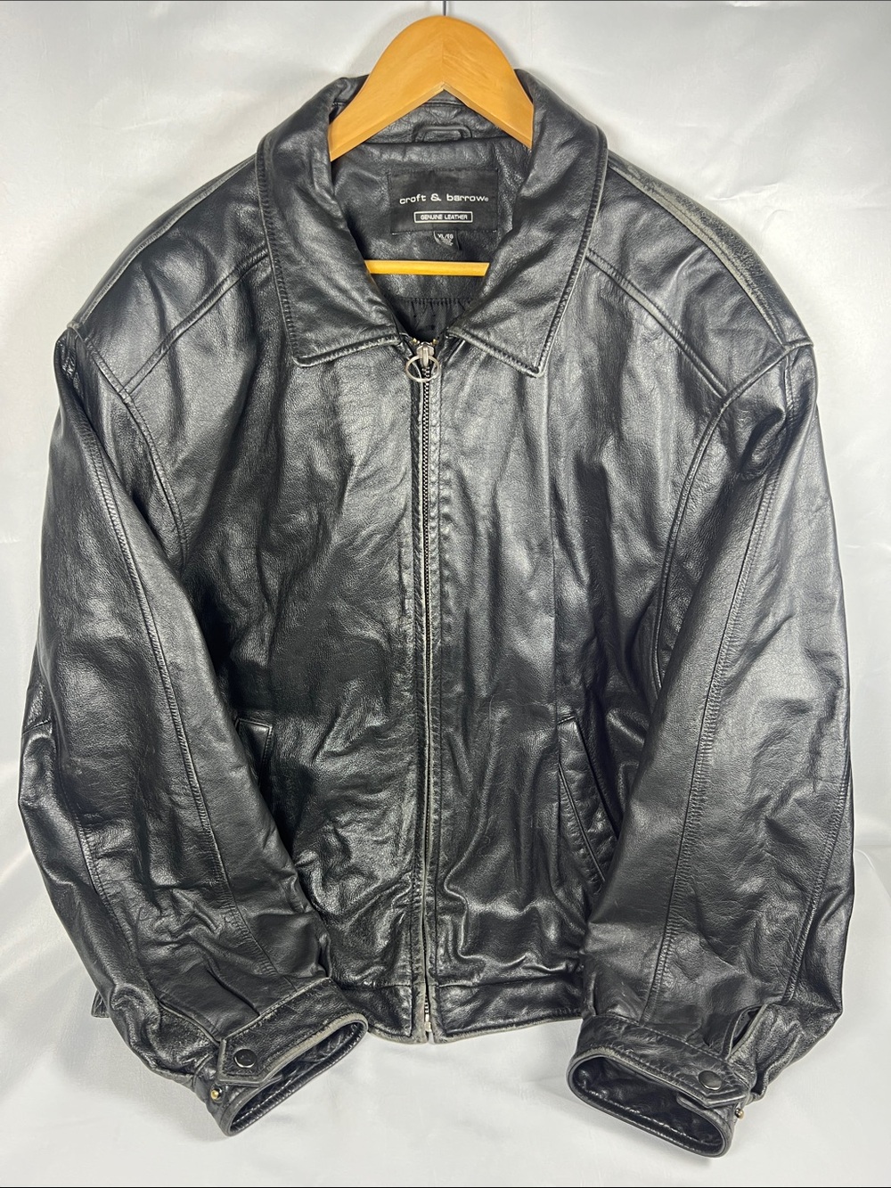 Croft & Barrow Bomber Jacket Black Leather Zip-Front